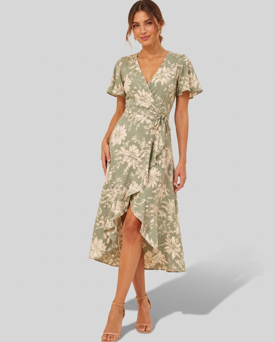Botanical Wrap Midi Dress